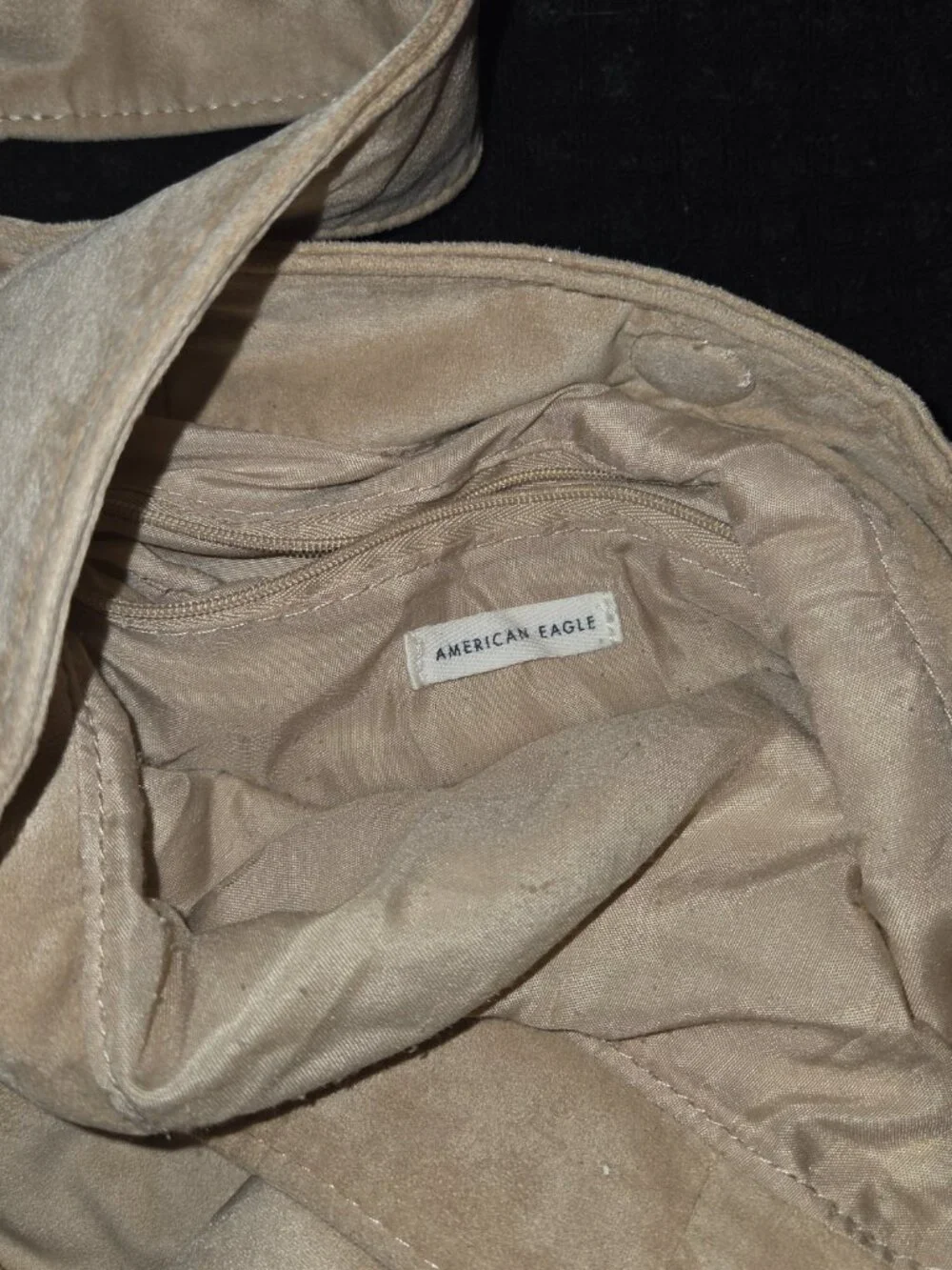 American Eagle Cream Velour Slouchy Hobo Shoulder Bag Suede Retro Boho